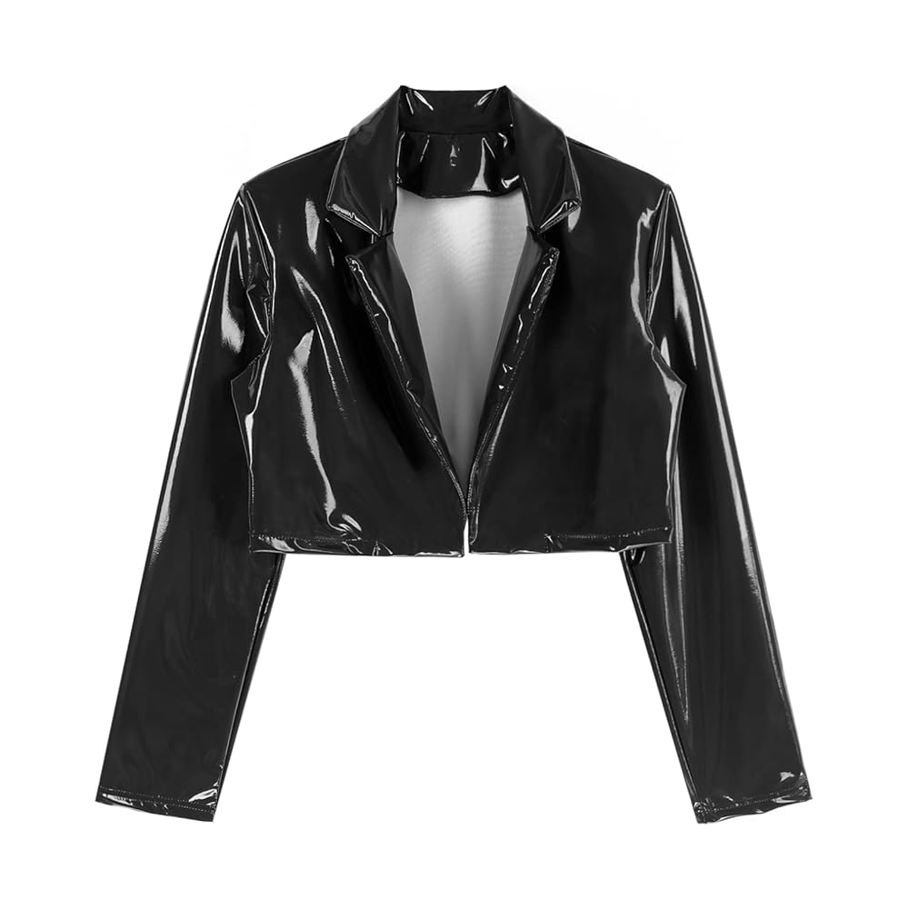 easyforever Women's Patent Leather Jacket Shiny Metallic